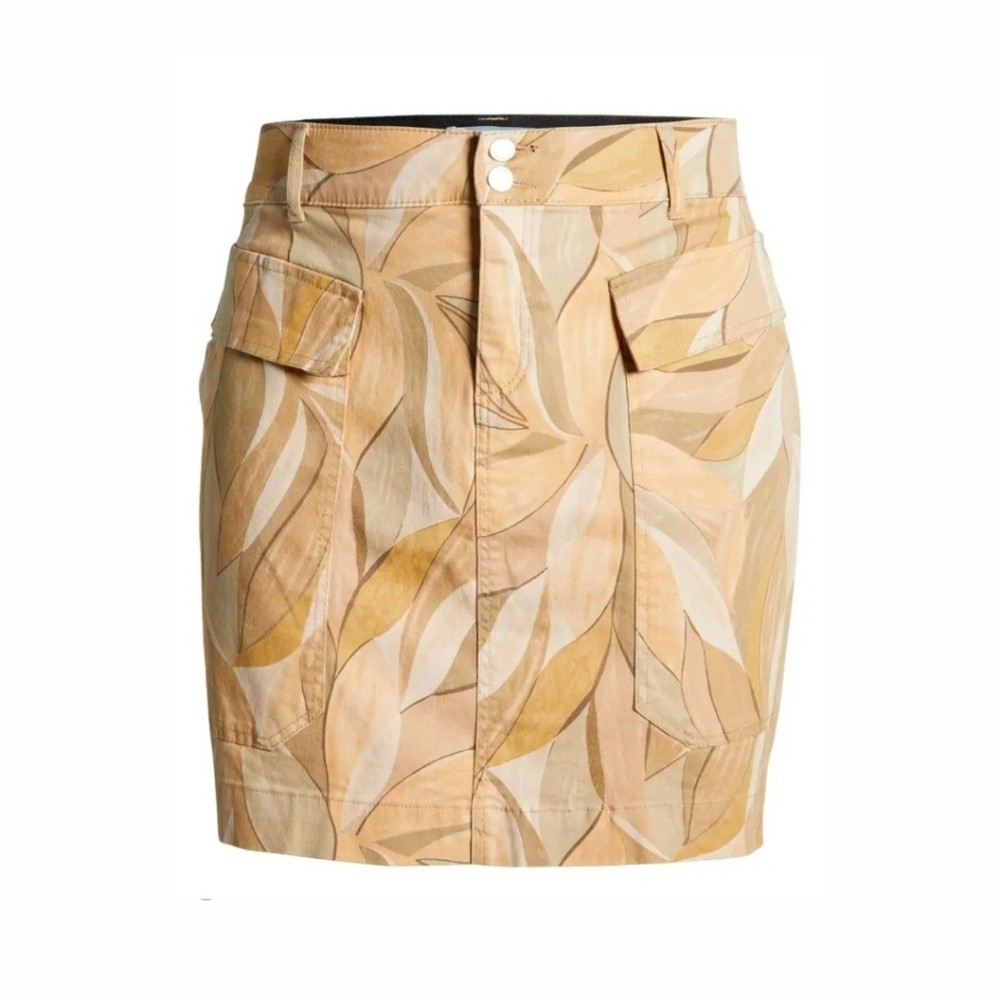 Democracy Beige & Tan Leaf-Print Mini Skirt size 18.